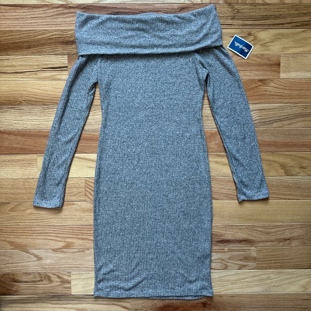 NWT Potter’s Pot Gray Off The Shoulder Sweater Dress Womens Size Medium